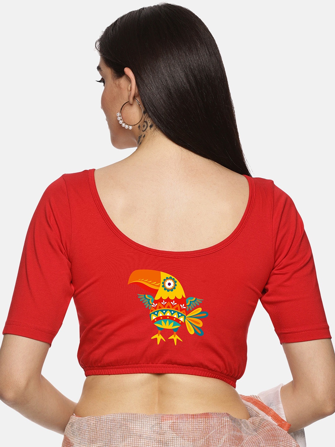 

NOT YET by us Women Printed Round Neck Saree Blouse, Red