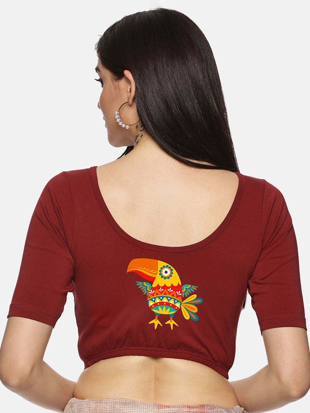 

NOT YET by us Printed Saree Blouse, Maroon