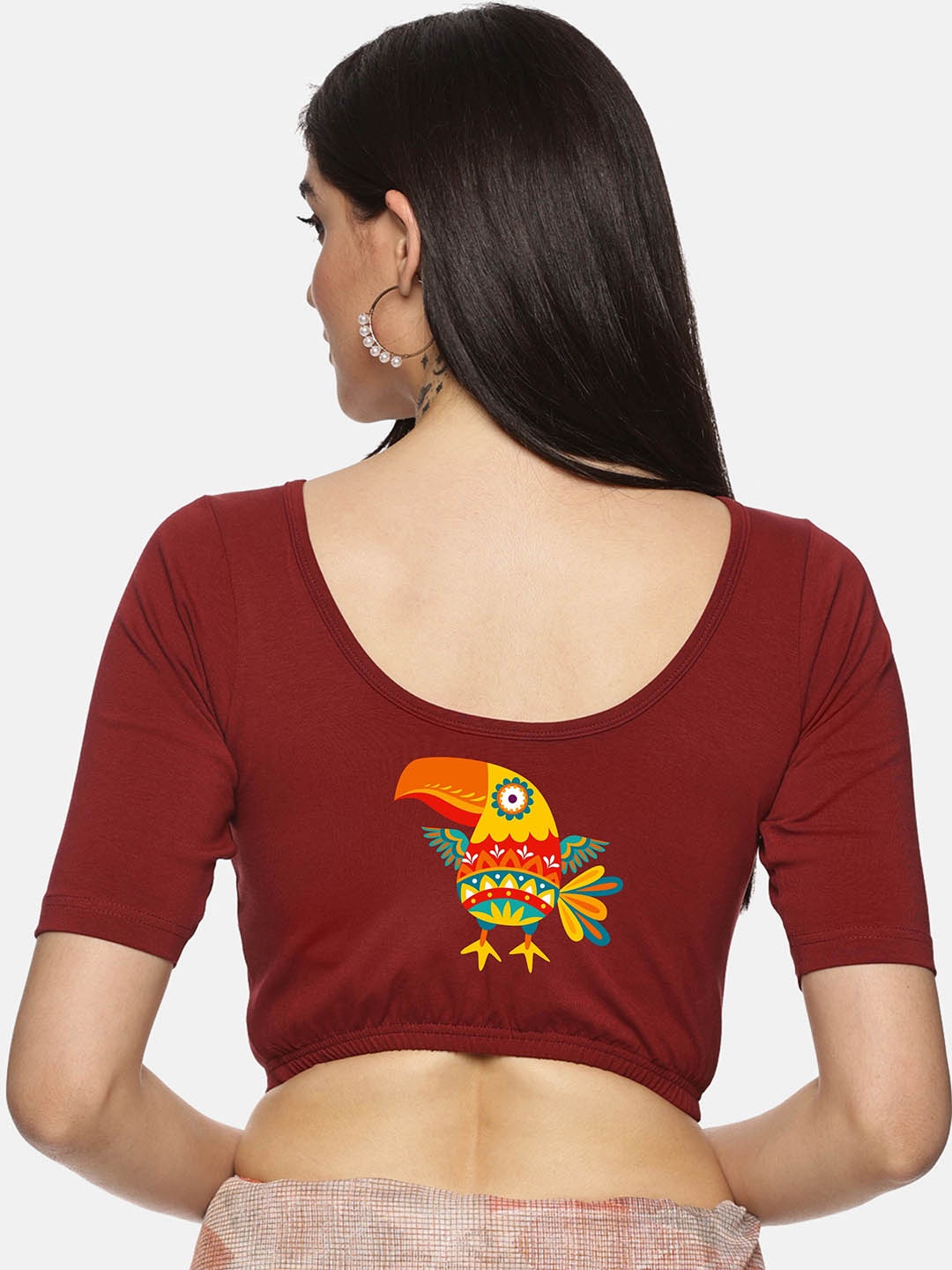 

NOT YET by us Women Printed Round Neck Saree Blouse, Maroon