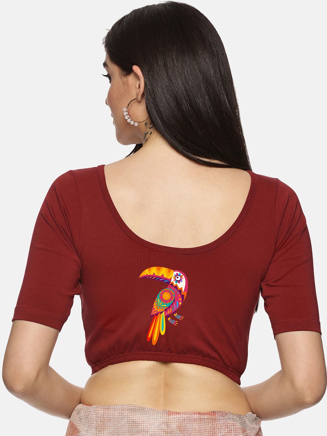 

NOT YET by us Women Printed Round Neck Saree Blouse, Maroon