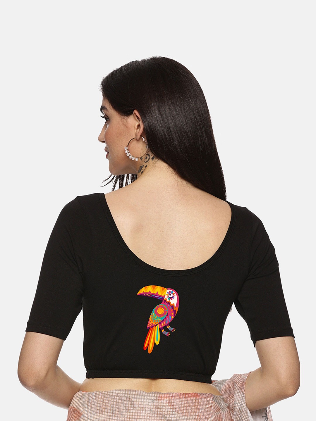 

NOT YET by us Printed Stretchable Saree Blouse, Black