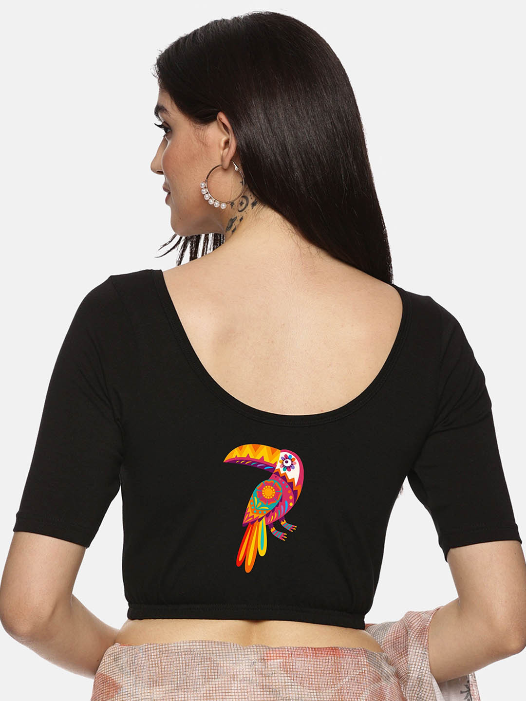 

NOT YET by us Women Printed Round Neck Saree Blouse, Black