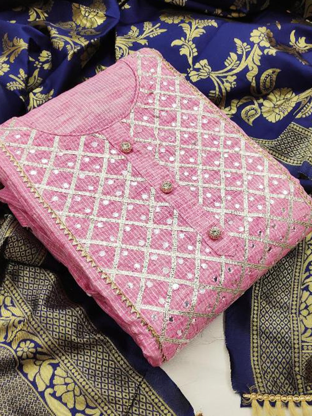 

Dori Embroidered Pure Cotton Unstitched Dress Material, Pink