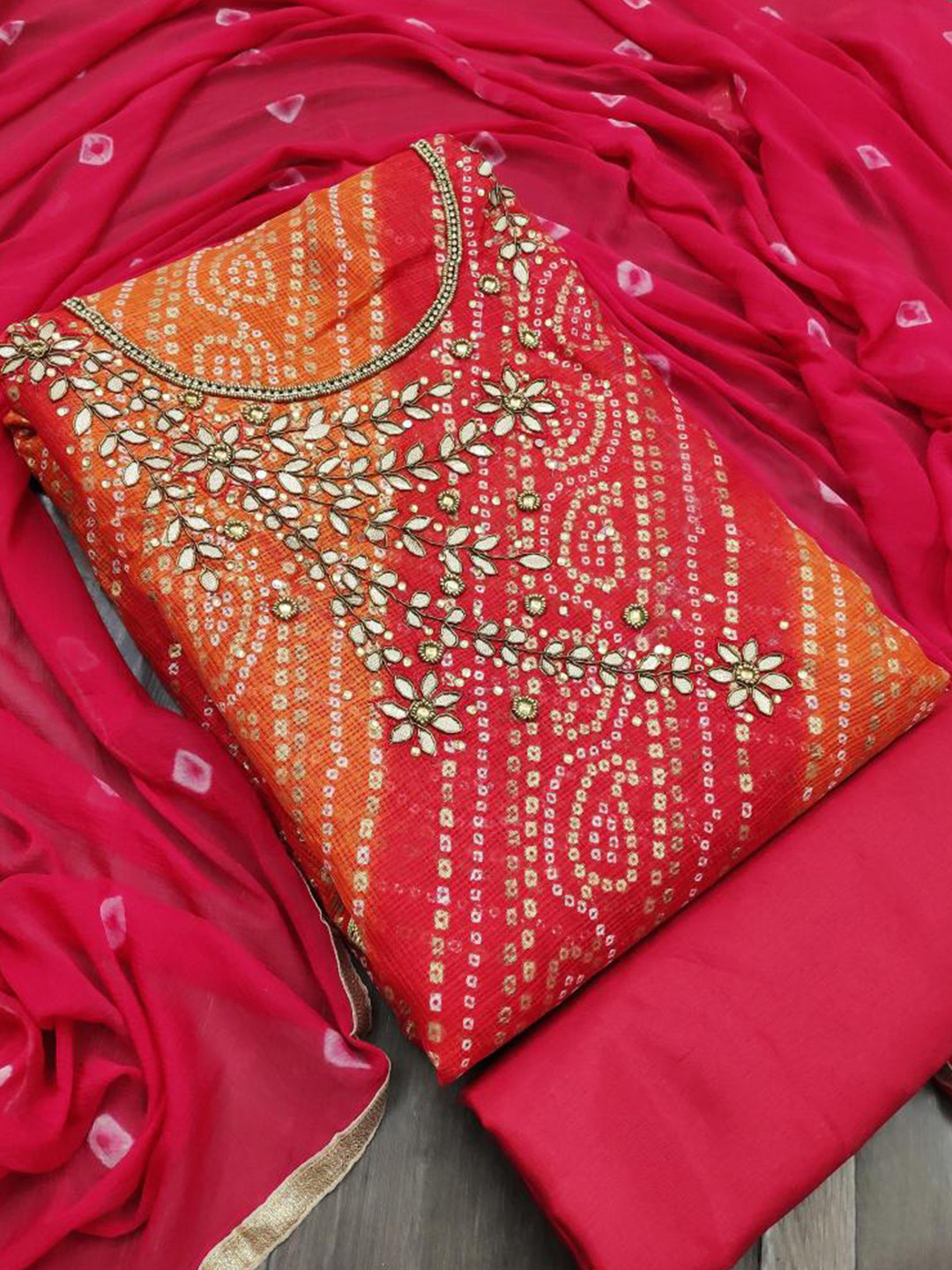 

Dori Embroidered Unstitched Dress Material, Red