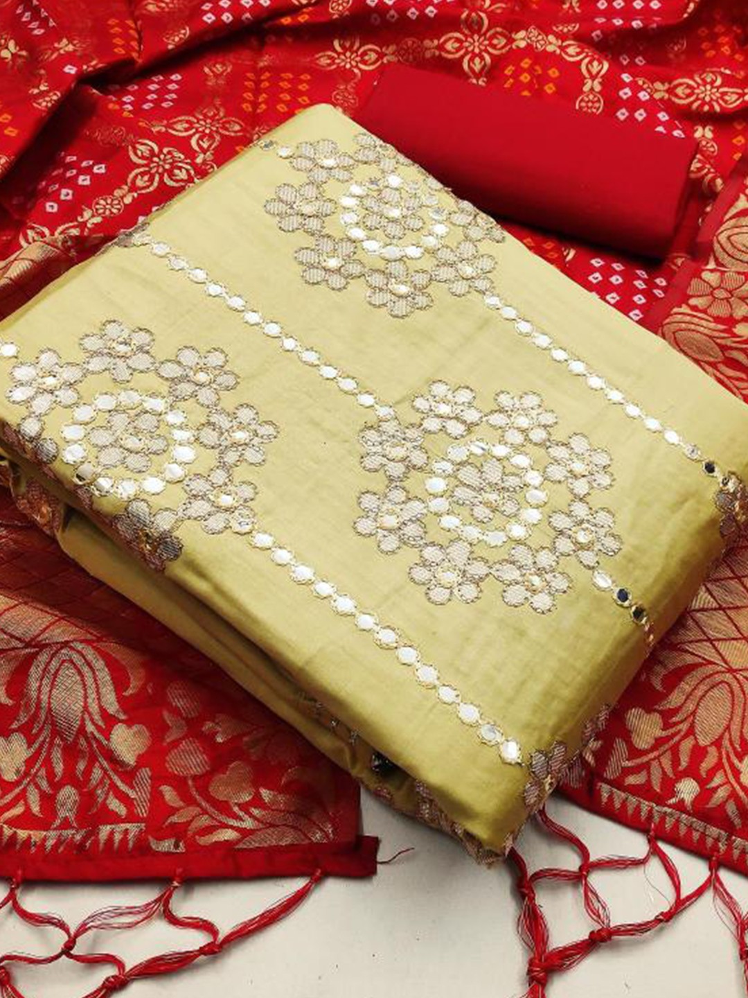 

Dori Embroidered Pure Cotton Unstitched Dress Material, Yellow