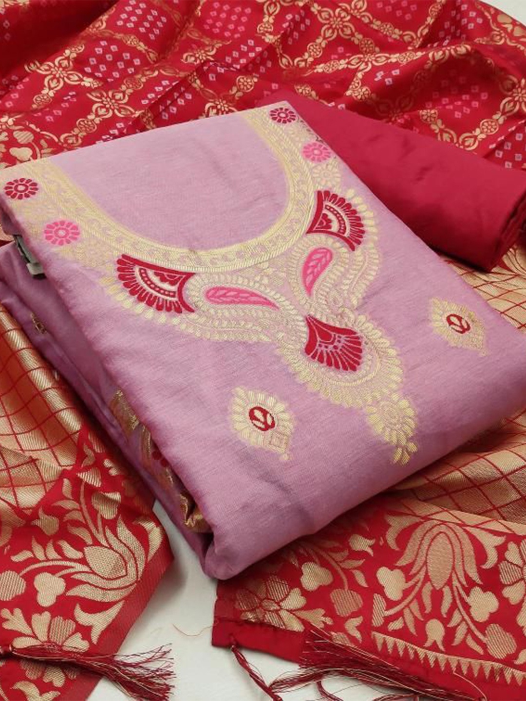 

Dori Embroidered Unstitched Dress Material, Lavender