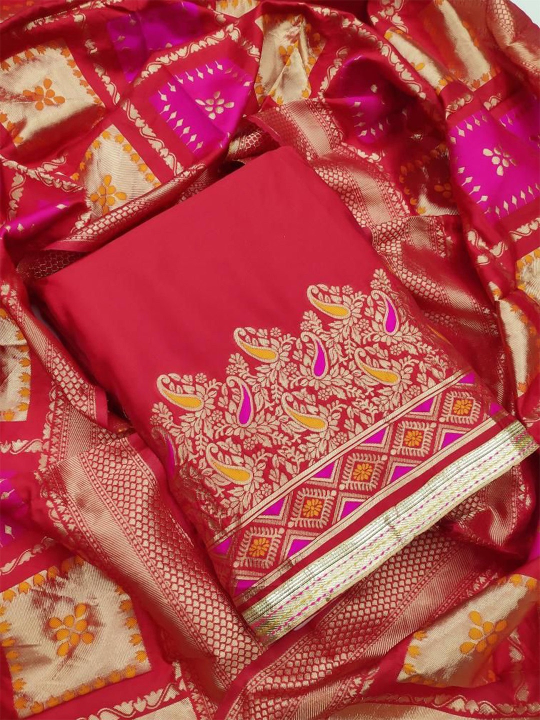 

Dori Embroidered Unstitched Dress Material, Red