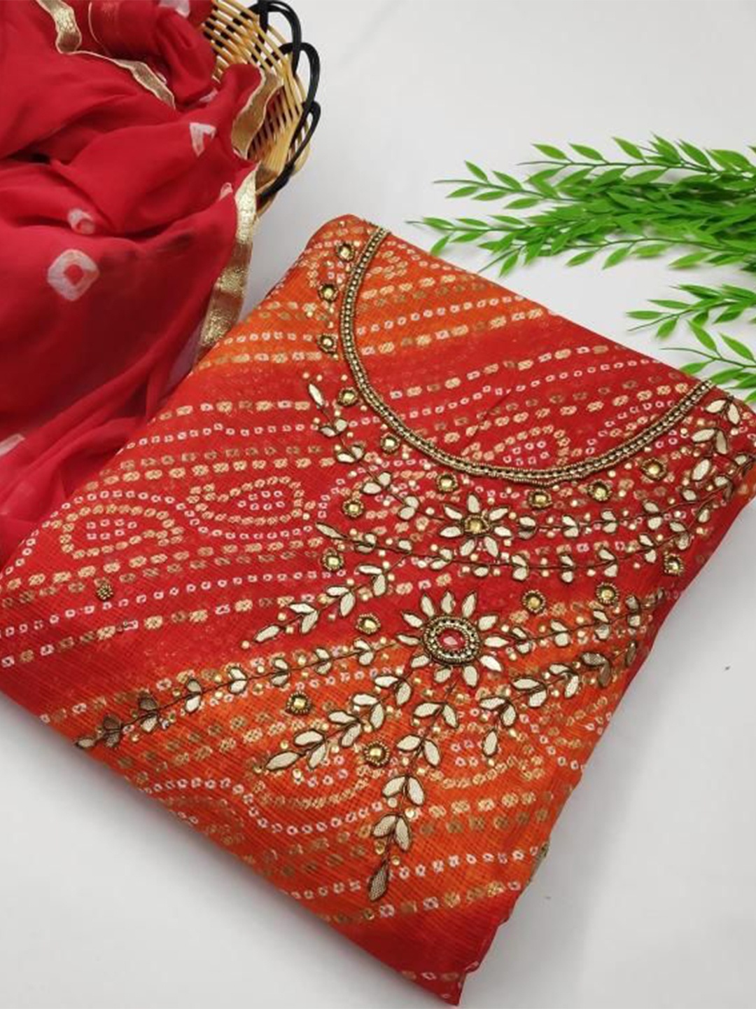 

Dori Embroidered Unstitched Dress Material, Orange