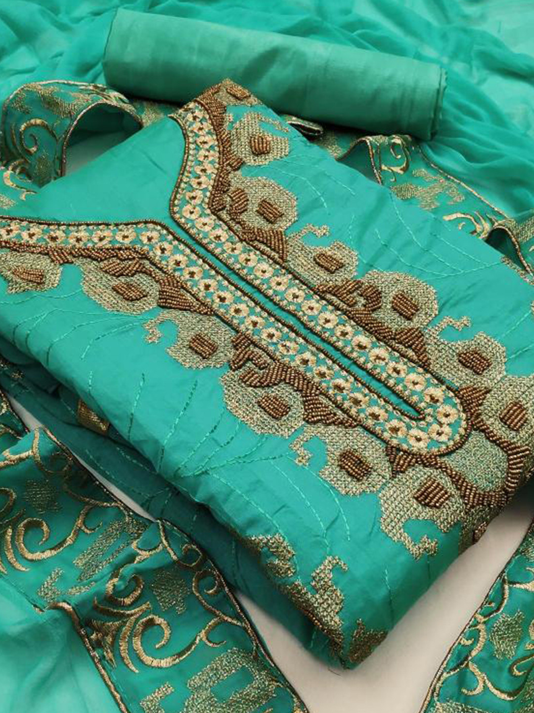 

Dori Embroidered Unstitched Dress Material, Green