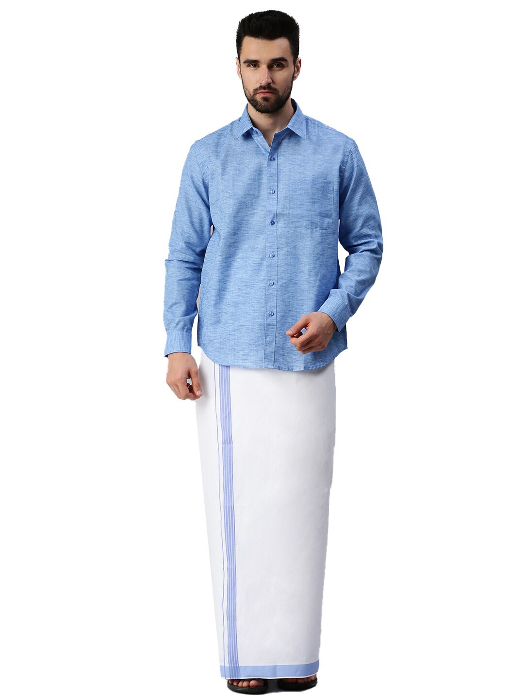 

Ramraj Shirt with Maching colour Dhoti Set, Blue