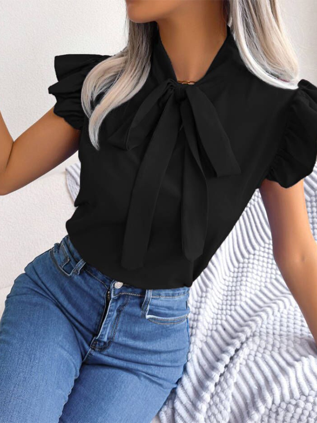 

StyleCast Tie-Up Neck Top, Black