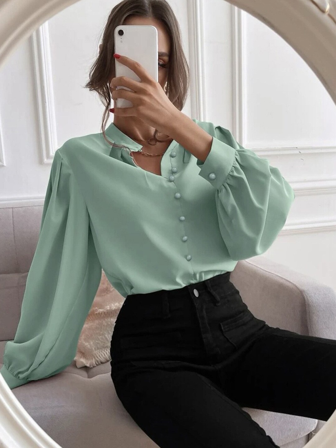 

StyleCast Solid Long Sleeves Shirt Style Top, Green