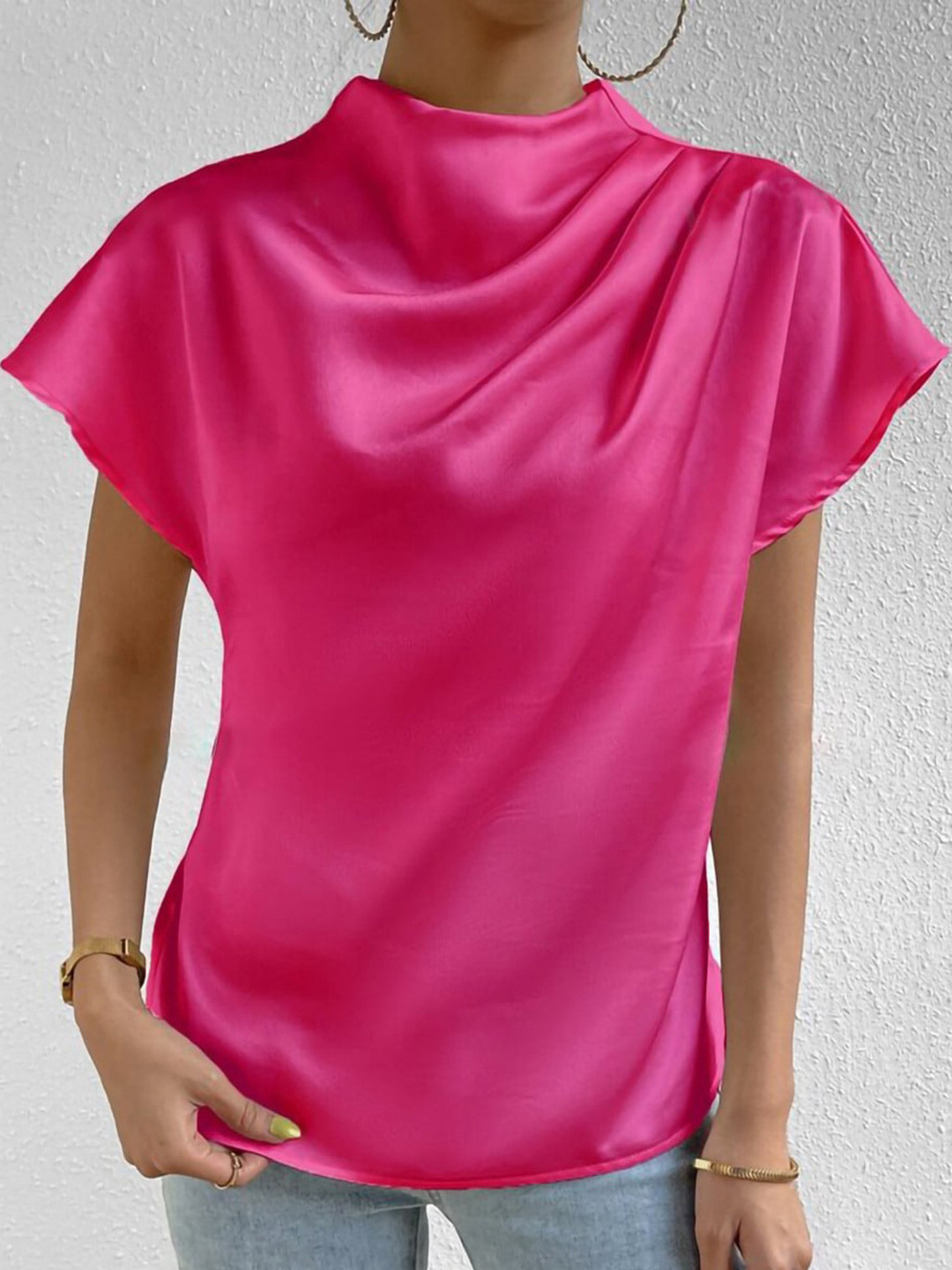 

StyleCast Solid Cowl Neck Short Sleeves Top, Pink