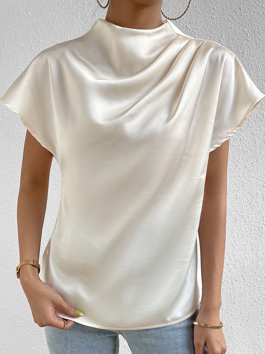 

StyleCast Solid Cowl Neck Cap Sleeves Top, Off white