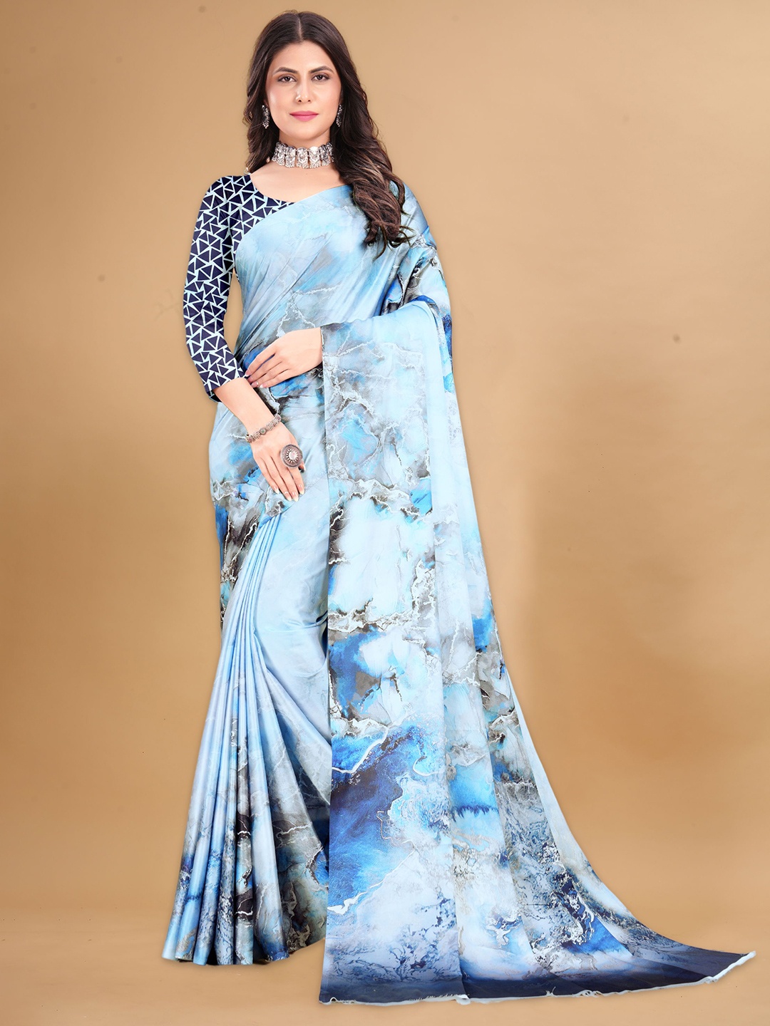 

DIVASTRI Satin Saree, Blue