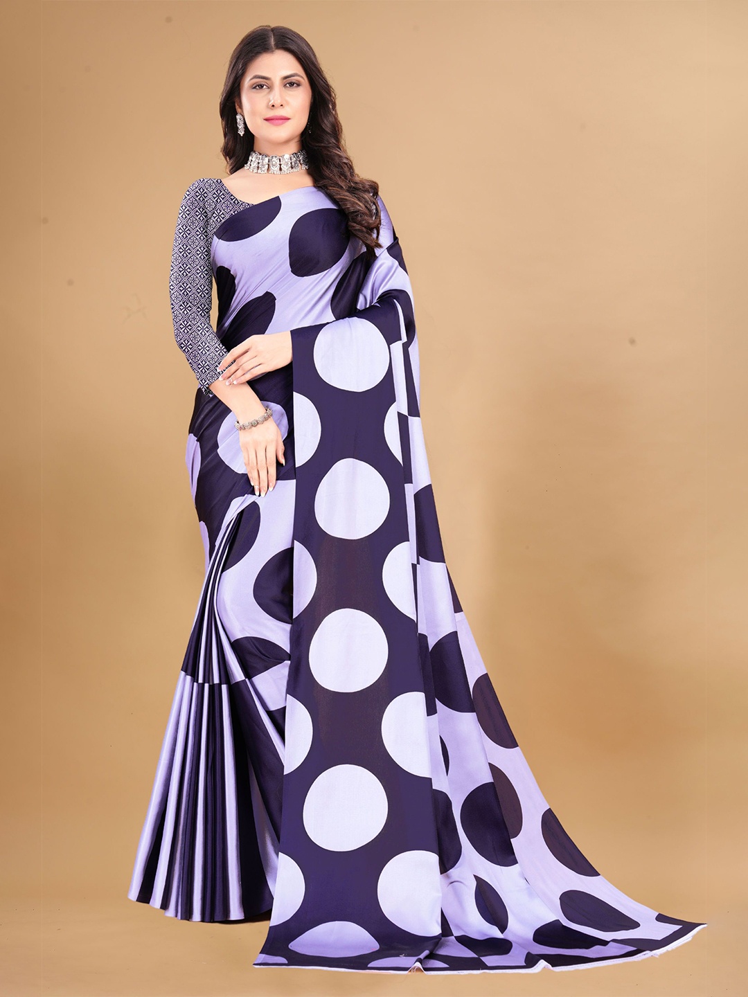 

DIVASTRI Polka Dot Satin Saree, Purple