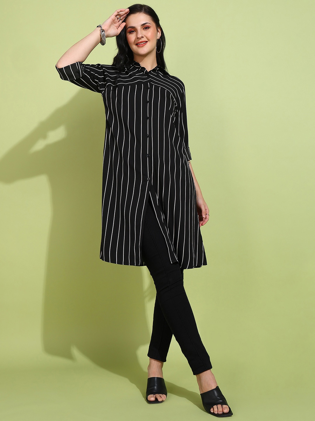 

Fashfun Women Striped Shirt Style Top, Black