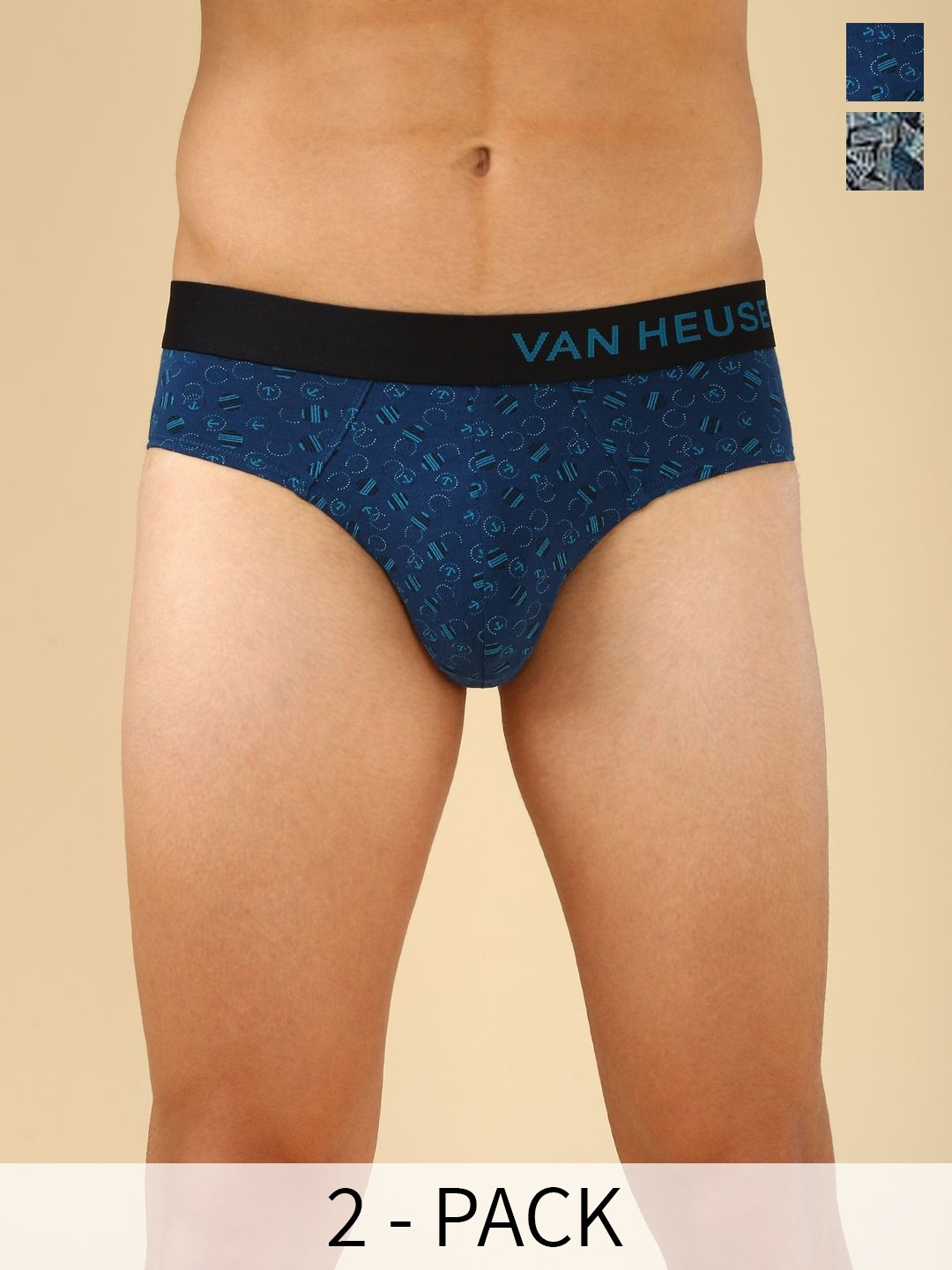 

Van Heusen Men Pack of 2 Printed Allover And Body Defining Fit Brief -IHQEBR2C424310007, Navy blue