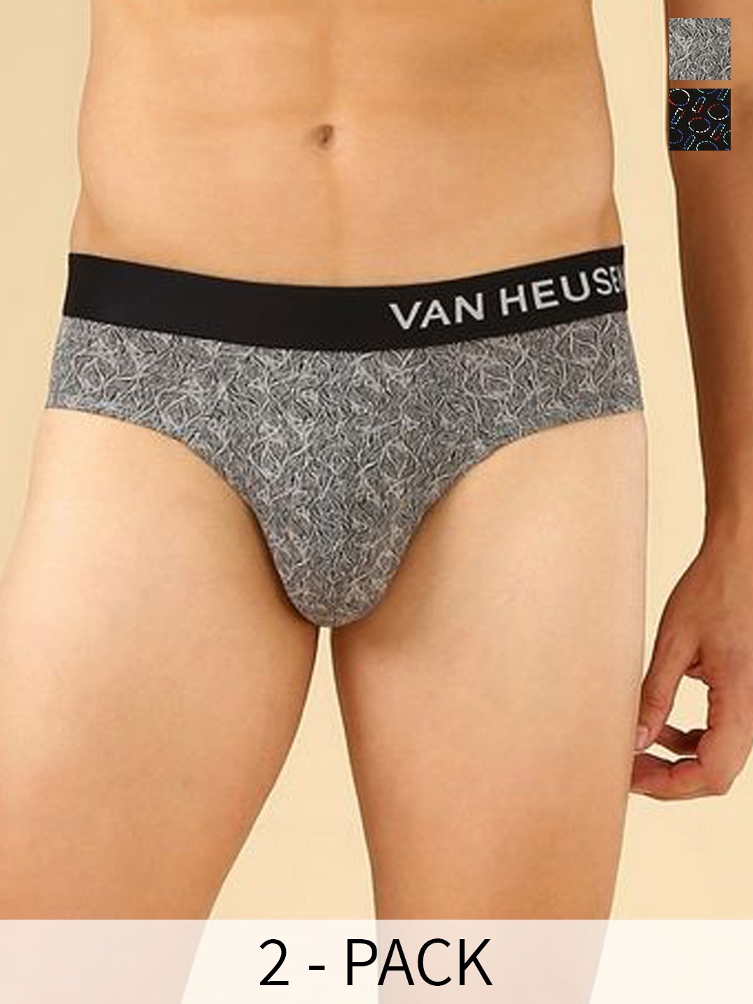 

Van Heusen Men Pack of 2 Printed Allover Print And Body Defining Fit Brief, Black