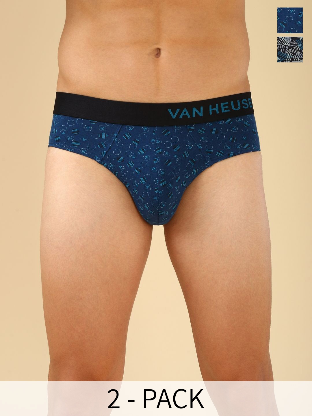 

Van Heusen Men Pack of 2 Printed Allover Body Defining Fit Brief IHQEBR2C424310007, Blue