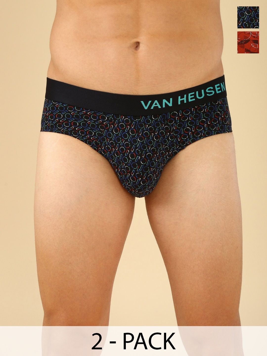

Van Heusen Men Pack of 2 Printed Allover Print And Body Defining Fit Brief, Red