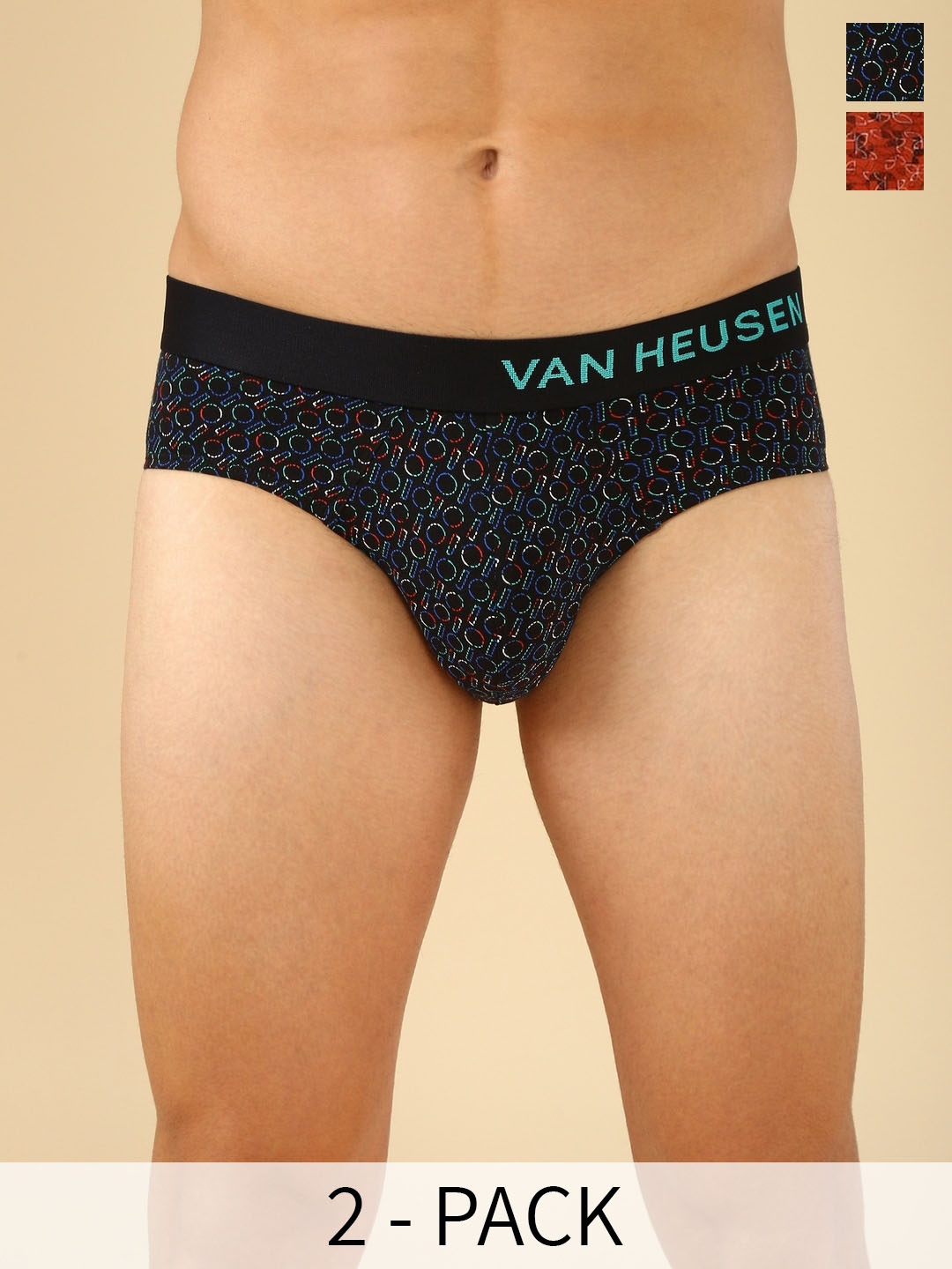 

Van Heusen Men Pack of 2 Printed Body Defining Fit Brief IHQEBR2C444510007, Black