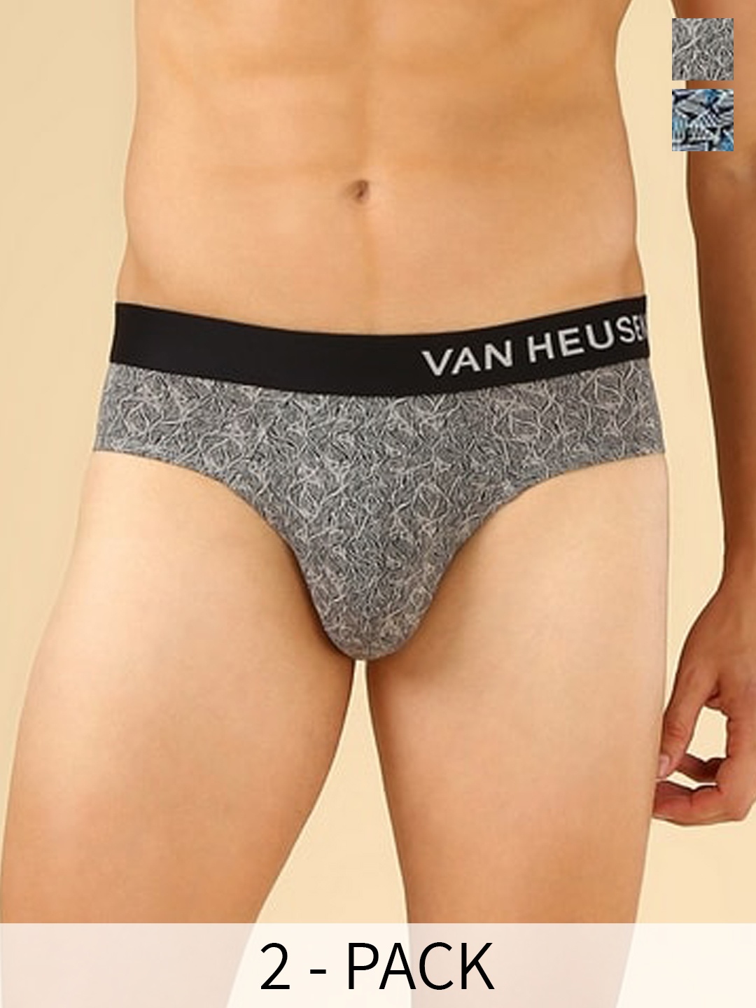 

Van Heusen Men Pack of 2 Allover Print Body Defining Fit Brief, Blue