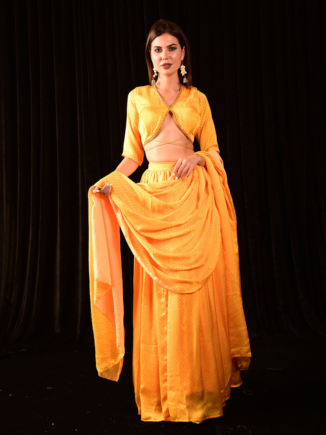 

Laalzari Printed Ready to Wear Lehenga & Blouse With Dupatta, Yellow