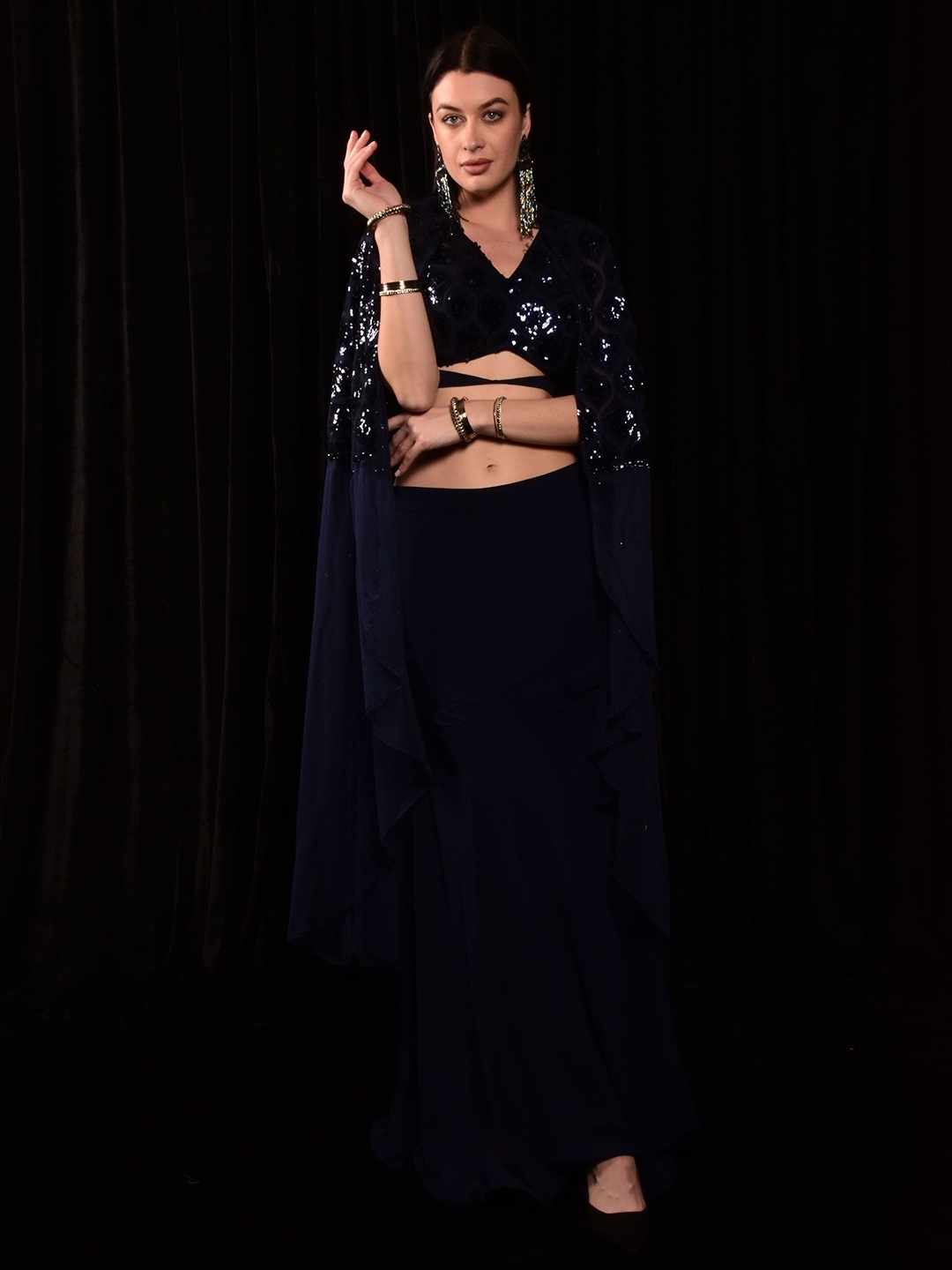 

Laalzari Embellished Sequinned Ready to Wear Lehenga &, Navy blue