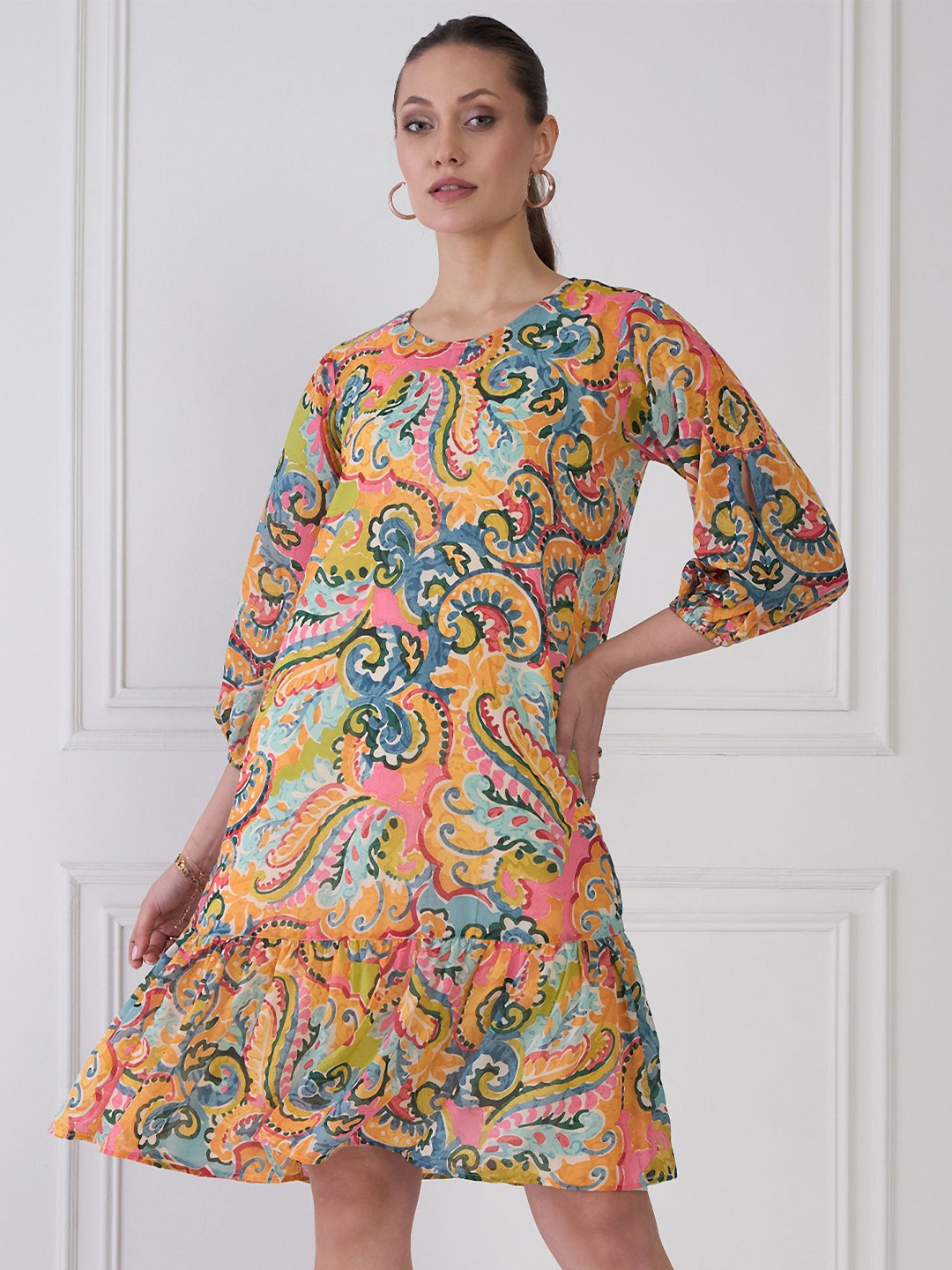 

Antheaa Print Puff Sleeve Chiffon A-Line Dress, Multi