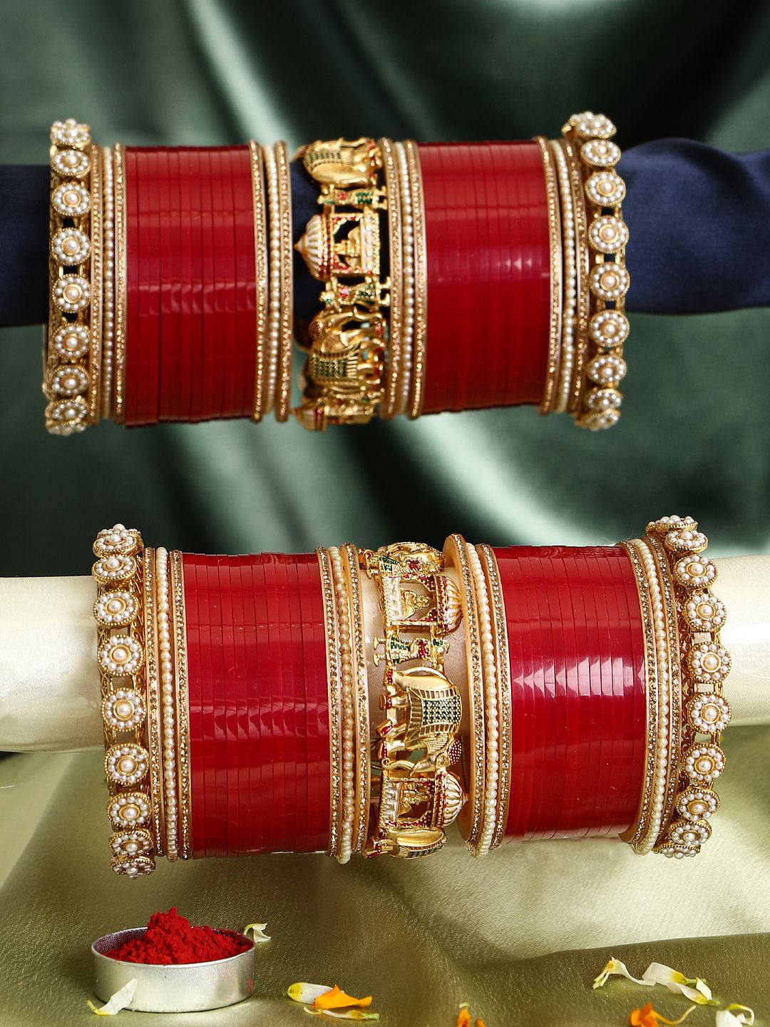 

Adwitiya Collection Set Of 39 Gold Plated & Beaded Wedding Chuda Bangles