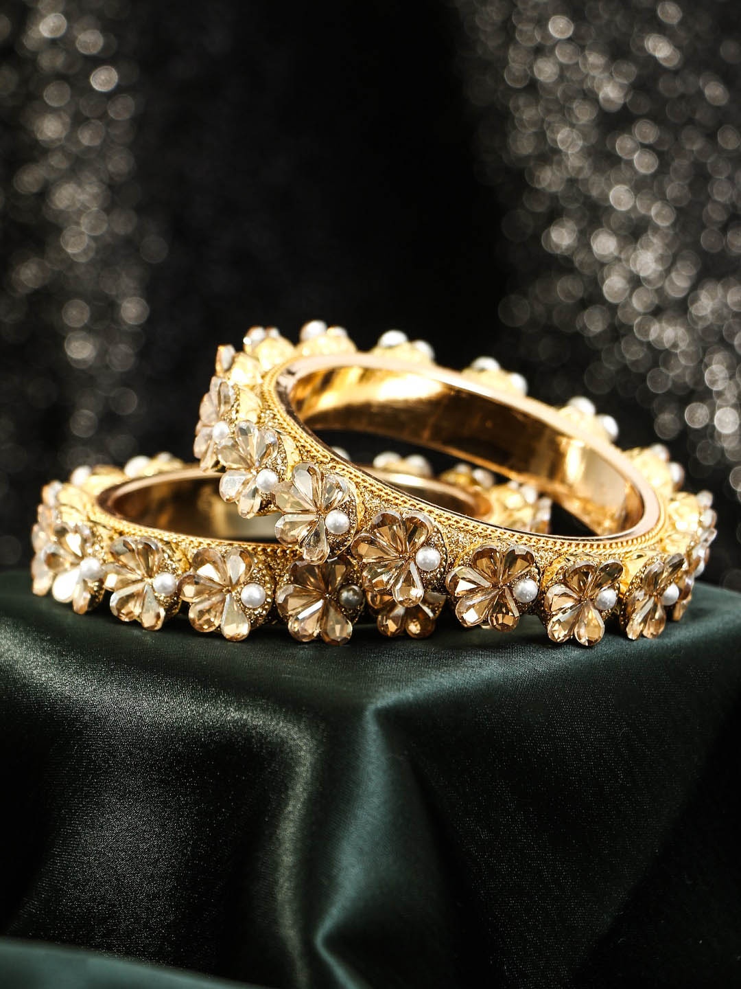 

Adwitiya Collection Set Of 2 Gold-Plated Stone-Studded Bangles