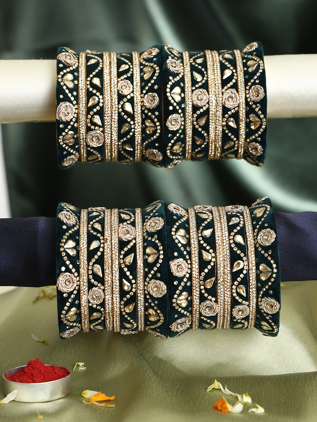 

Adwitiya Collection Set Of 32 Gold-Plated Stone-Studded Bangles