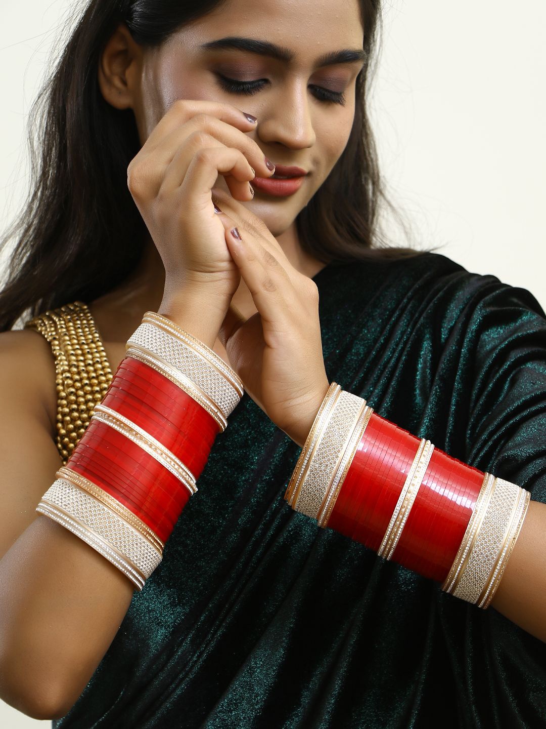 

Adwitiya Collection Women Set of 74 Gold-Plated Beaded Bridal Bangles