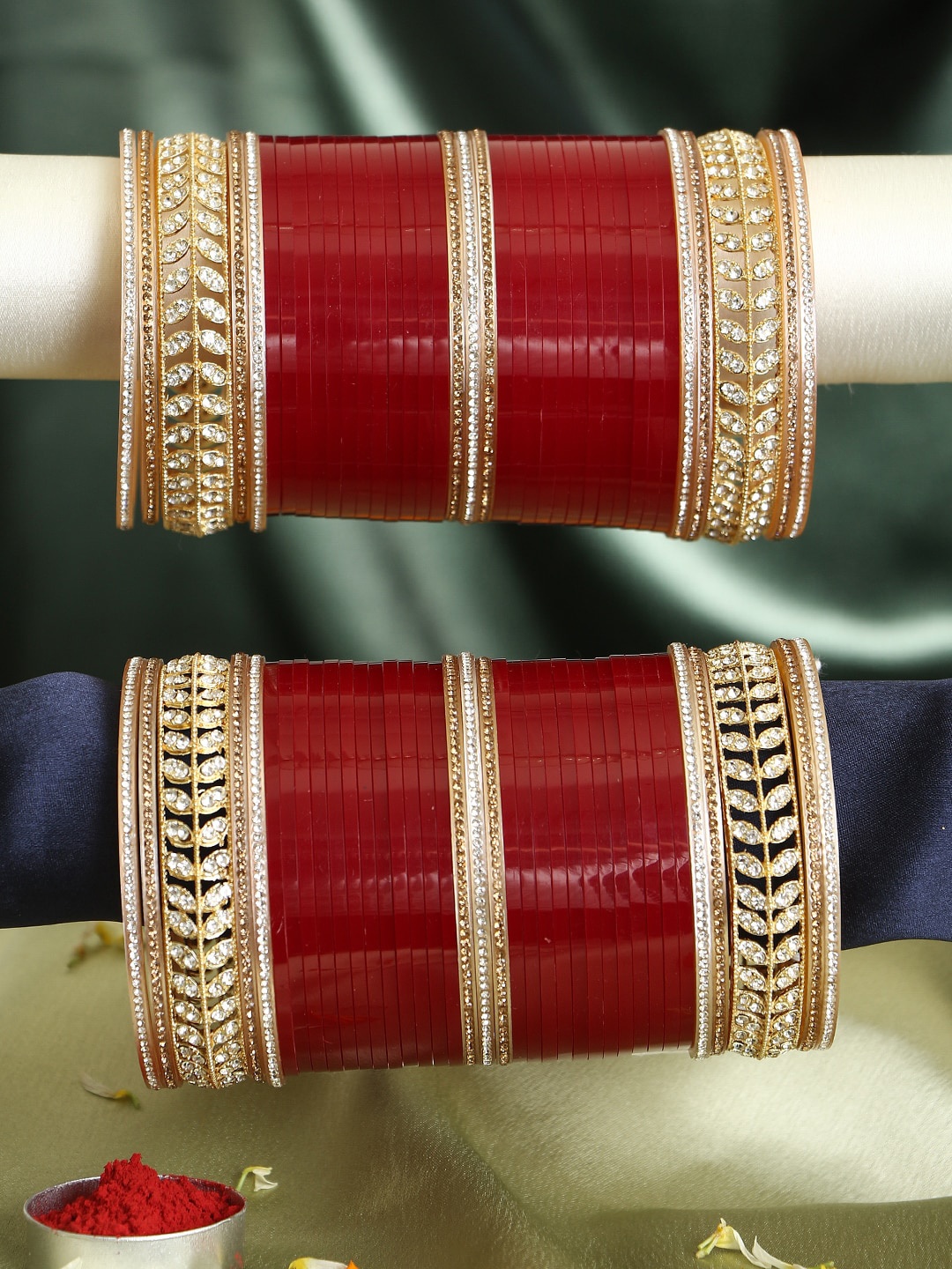 

Adwitiya Collection Set Of 74 Gold Plated & Stone-Studded Wedding Chuda Bangles
