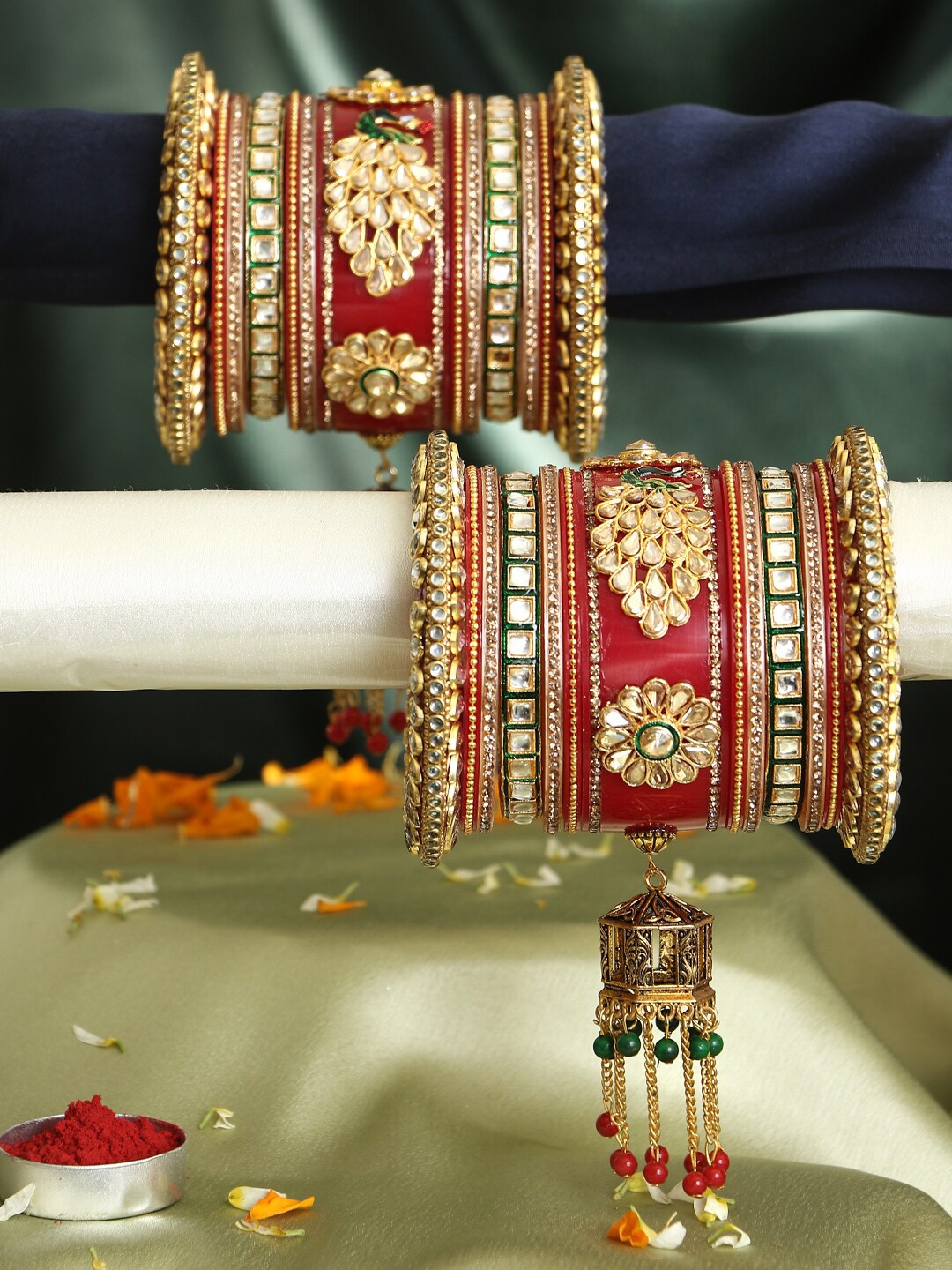 

Adwitiya Collection Set Of 30 Gold-Plated Stone-Studded Bridal Chuda Bangles