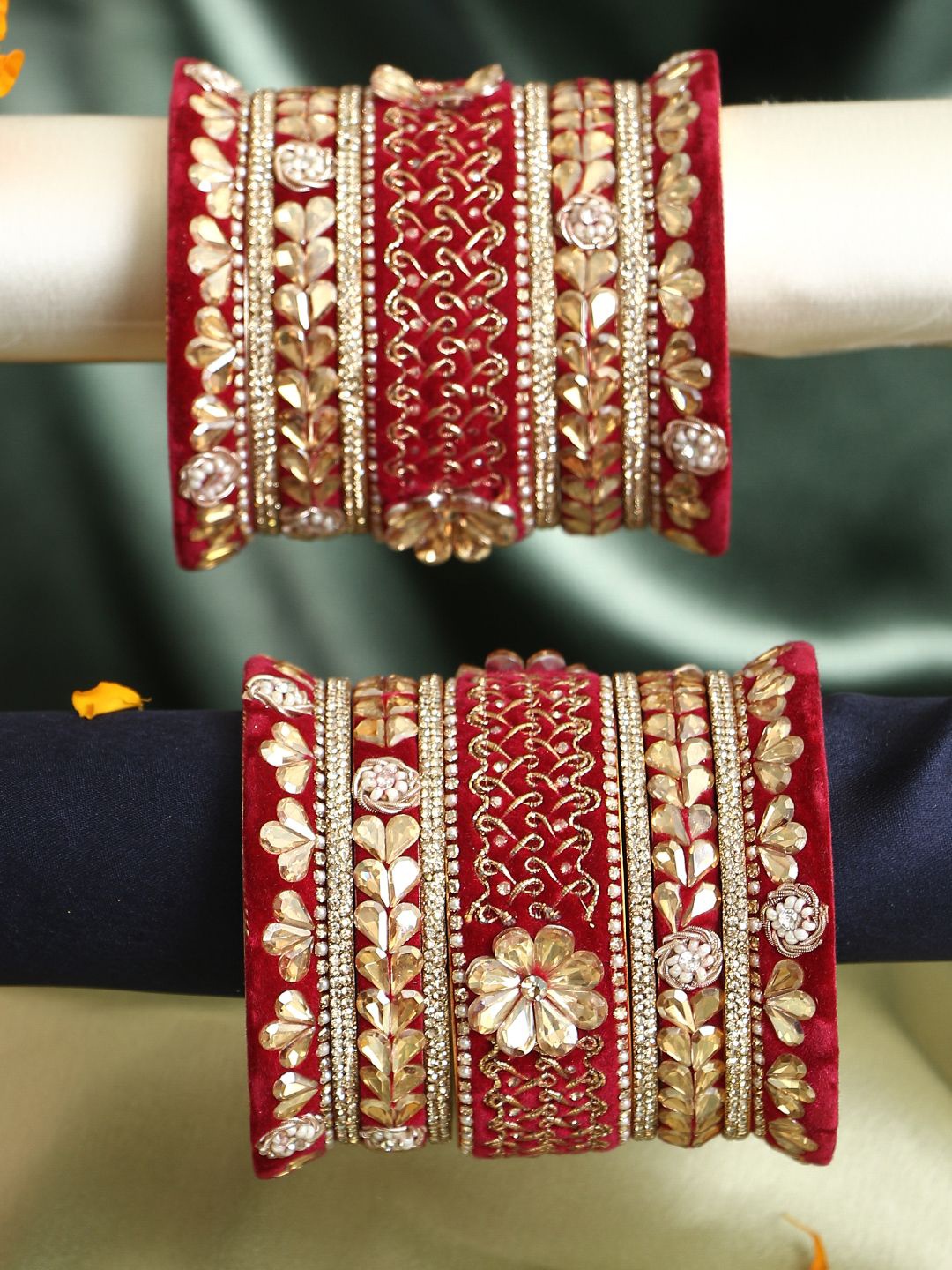 

Adwitiya Collection Set Of 2 Gold-Plated & Stone-Studded Bangles, Red