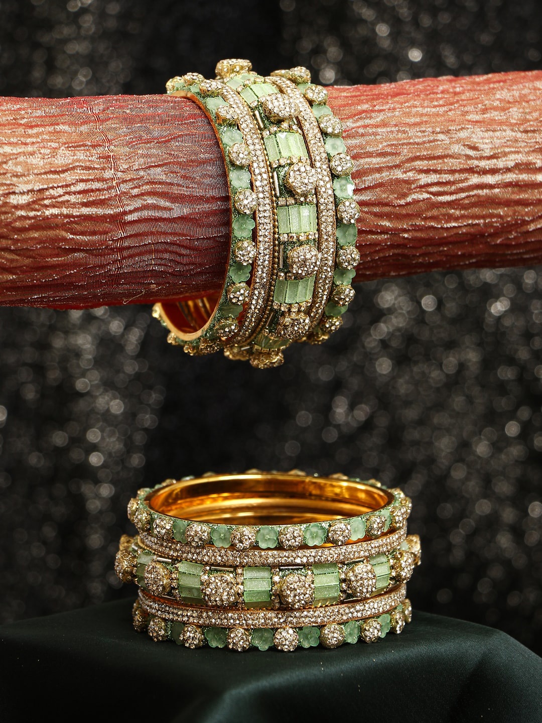 

Adwitiya Collection Set Of 10 Gold-Plated Stone-Studded Bangles