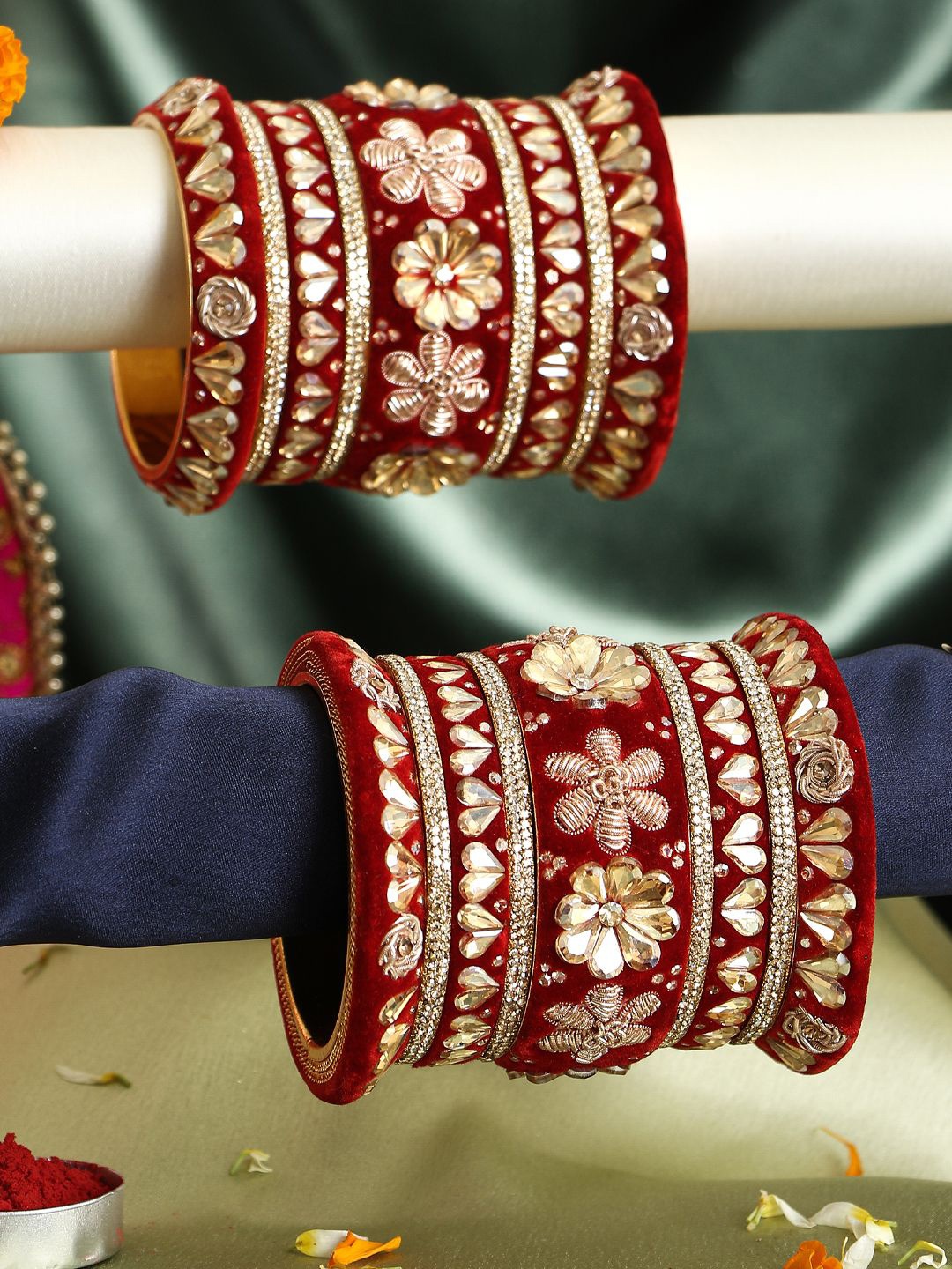 

Adwitiya Collection Set Of 18 Gold-Plated Stone-Studded Bangles