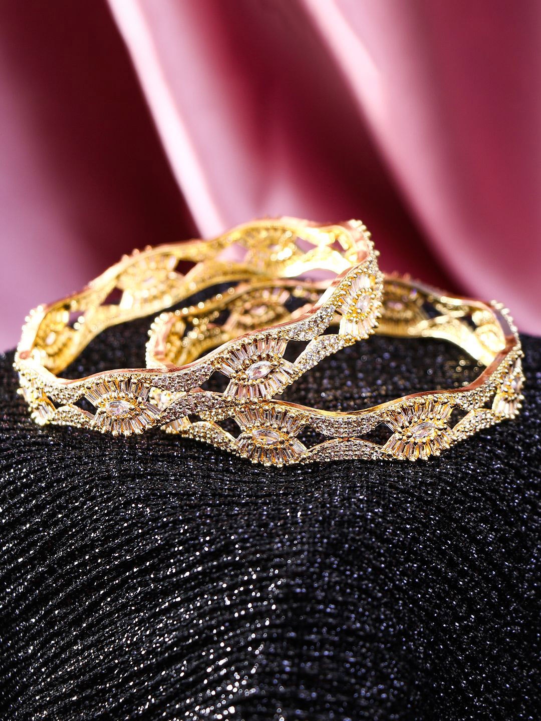 

Adwitiya Collection Set Of 2 Gold-Plated Stone-Studded Bangles