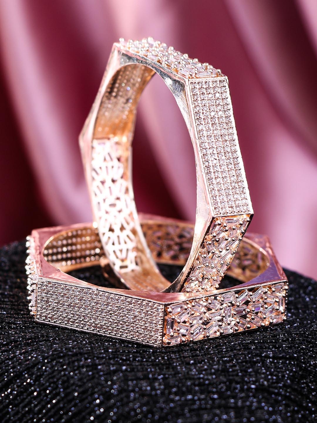 

Adwitiya Collection Set of 2 Rose Gold-Plated Stone-Studded Bangles