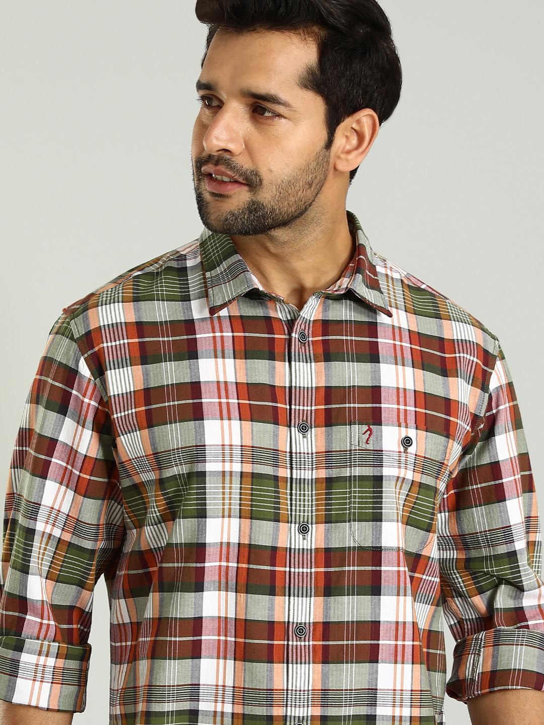 

Indian Terrain Classic Slim Fit Tartan Checks Opaque Checked Cotton Casual Shirt, Green