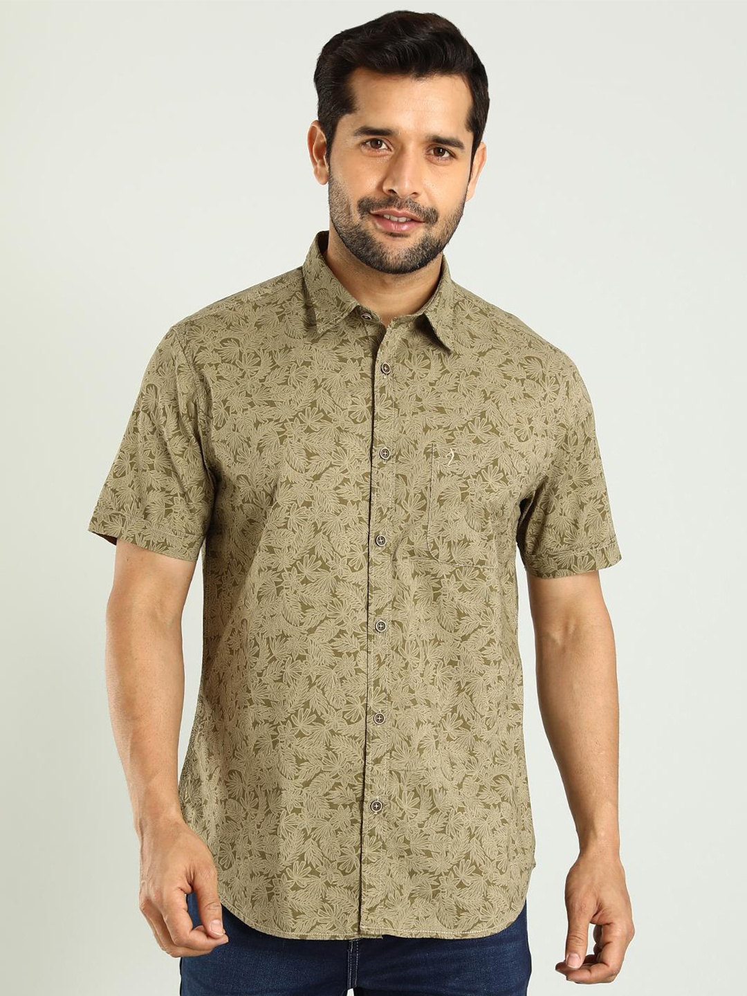 

Indian Terrain Chiseled Skinny Fit Floral Printed Casual Shirt, Green