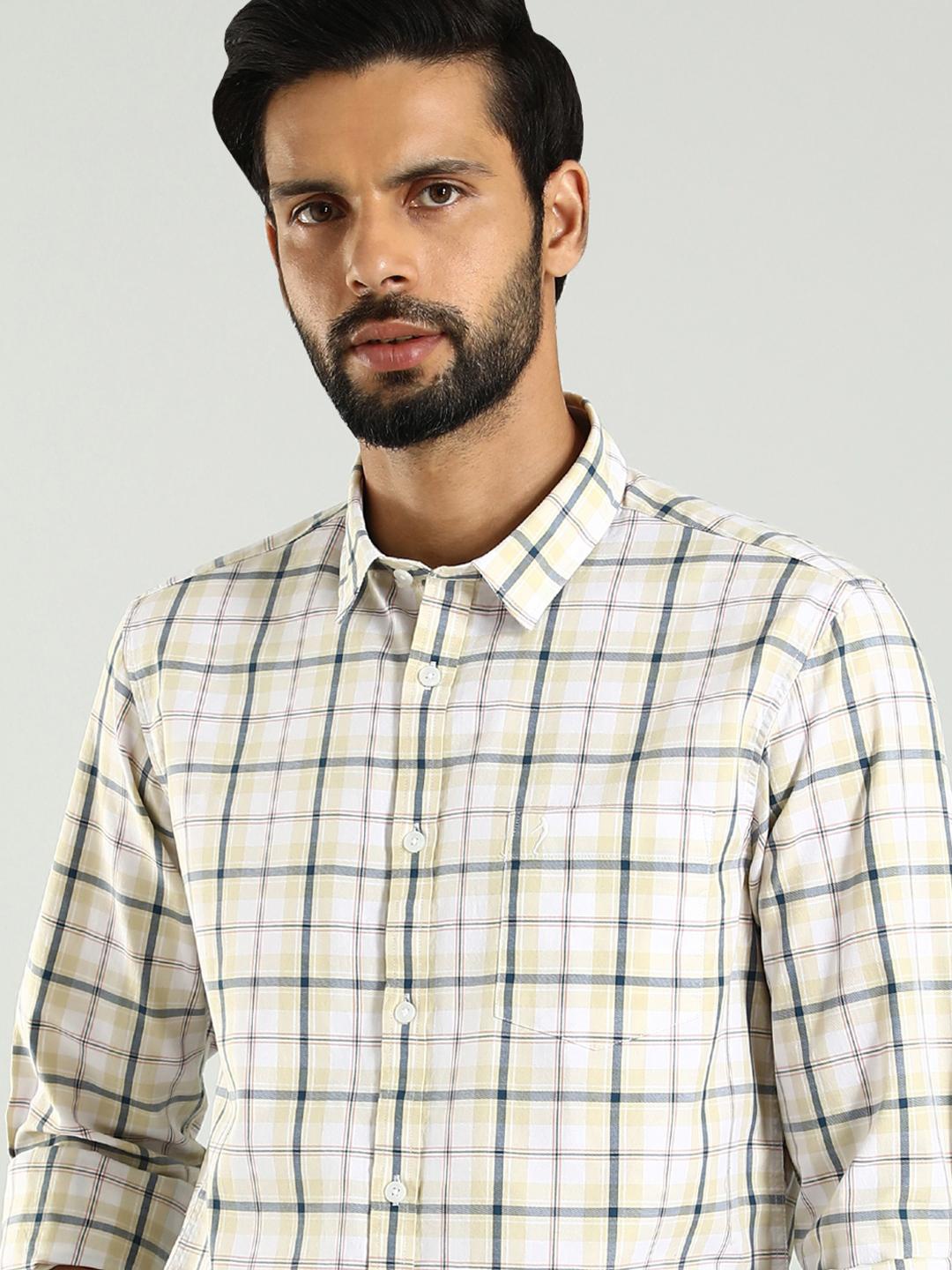 

Indian Terrain Spread Collar Long Sleeves Classic Slim Fit Cotton Checked Casual Shirt, Brown