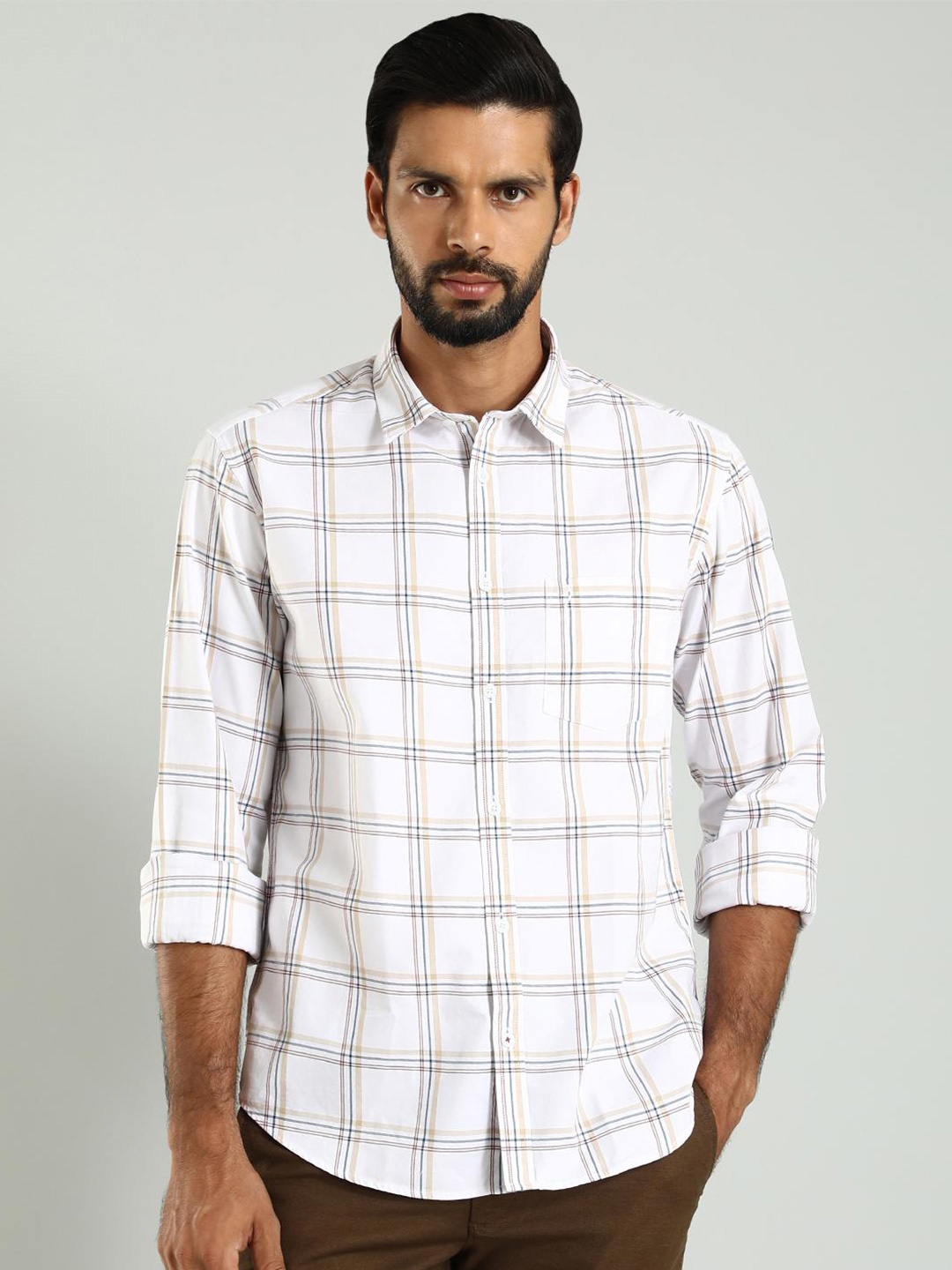 

Indian Terrain Classic Slim Fit Tartan Checks Pure Cotton Casual Shirt, Brown