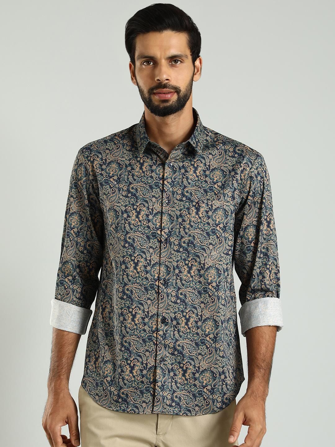 

Indian Terrain Floral Printed Classic Slim Fit Cotton Casual Shirt, Blue