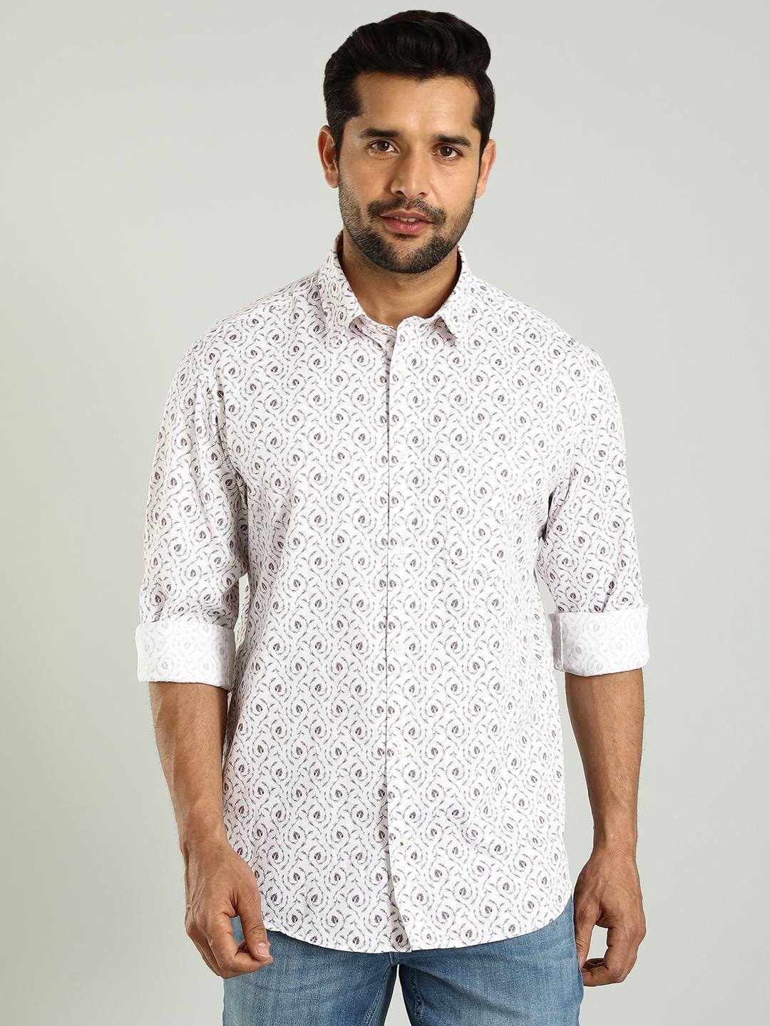 

Indian Terrain Spread Collar Long Sleeves Classic Slim Fit Floral Printed Casual Shirt, White