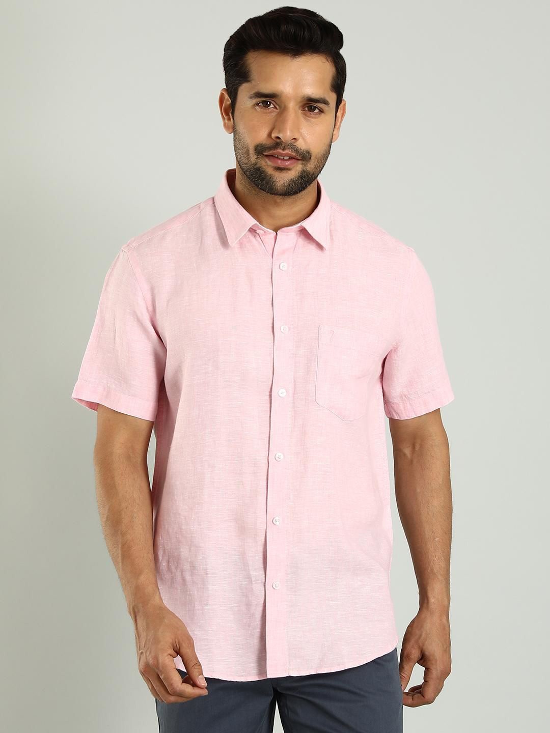 

Indian Terrain Classic Slim Fit Pure Linen Casual Shirt, Pink