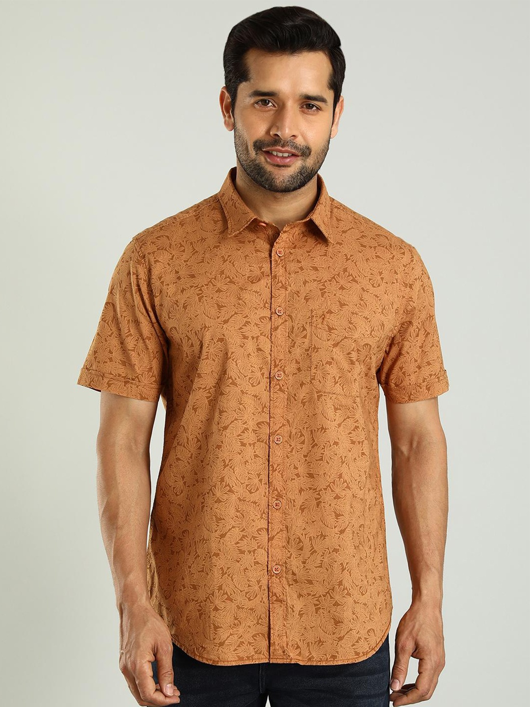 

Indian Terrain Classic Slim Fit Printed Cotton Casual Shirt, Orange