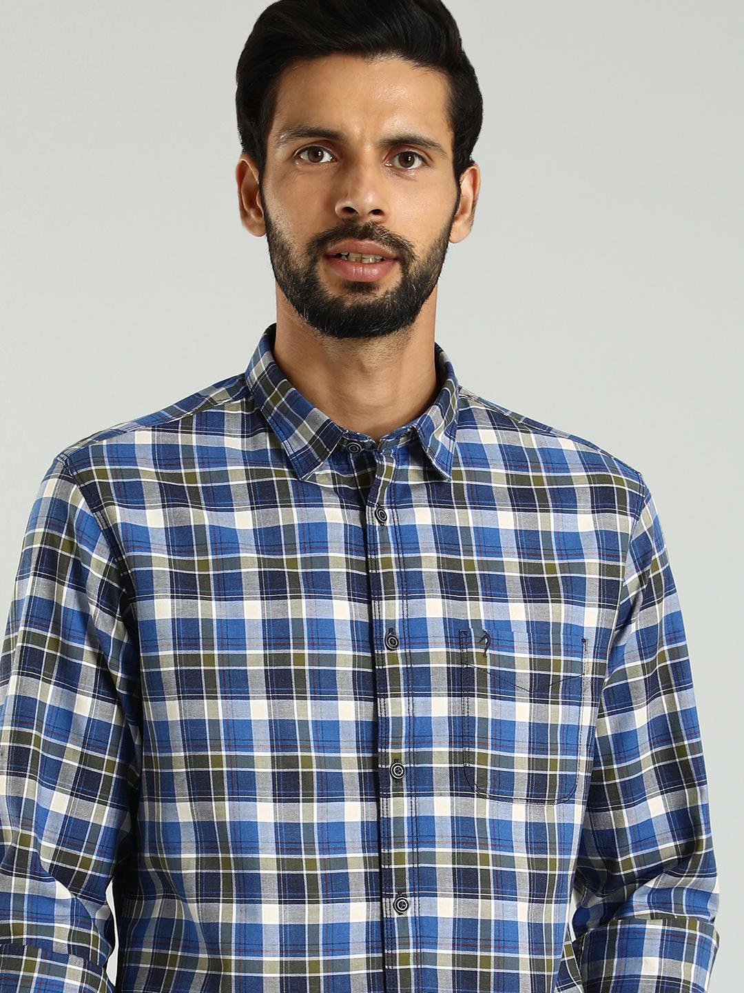 

Indian Terrain Classic Slim Fit Tartan Checked Pure Cotton Casual Shirt, Blue
